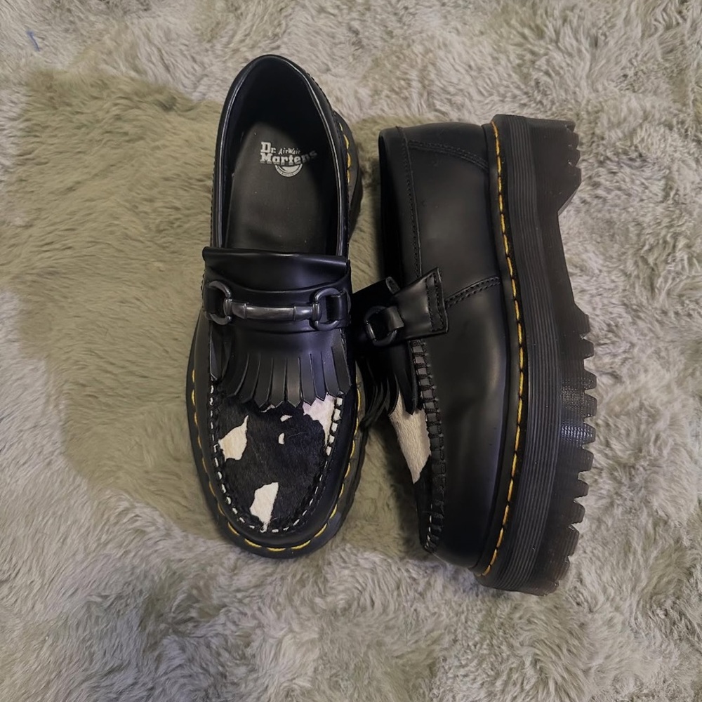Dr. Martens Black and White Fringe Loafers